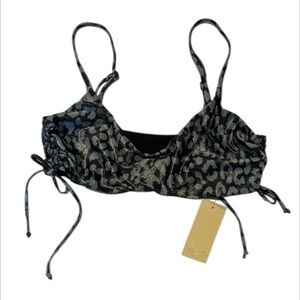 Ris-k Shore top metallic leopard print swim bikini size medium NWT